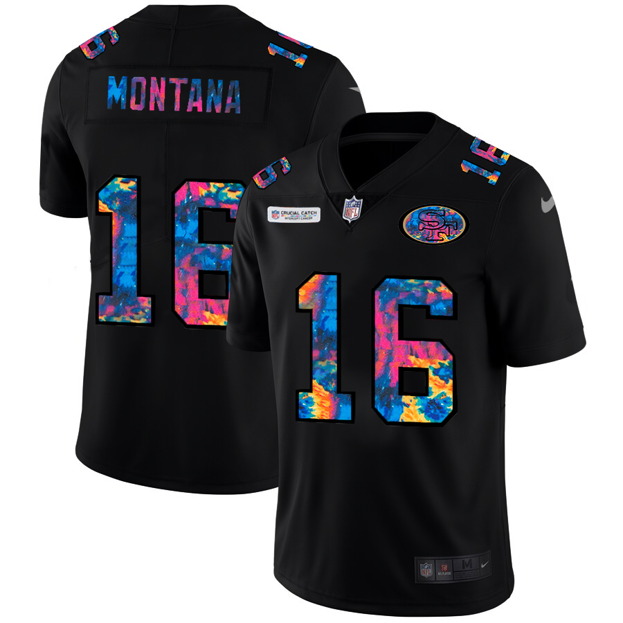 NFL San Francisco 49ers #16 Joe Montana Men Nike MultiColor Black 2020  Crucial Catch Vapor Untouchable Limited Jersey